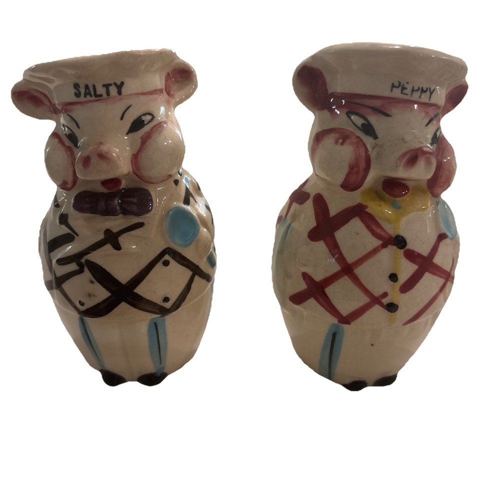 VINTAGE NAPCO JAPAN SALT & PEPPER SHAKERS PIGS SALTY PEPPY 4.5" TALL